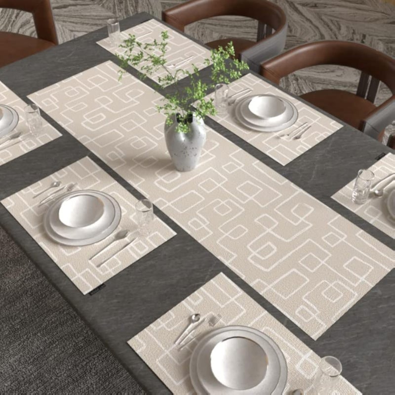 ART MOOD HOME Haven 1 Placemats Set Canvas Beige x Blue 45W x 30L 35W x 140L CM