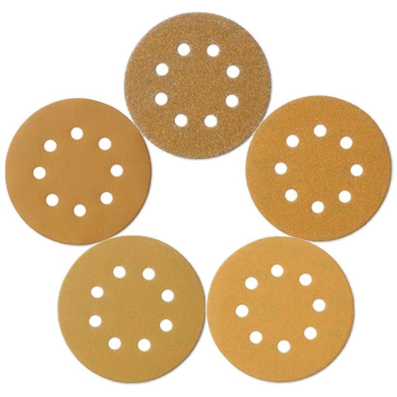 Mestool 5-Inch 8-Hole Hook and Loop Sanding Discs, Orbital Sander Sandpaper Discs, 100 Pieces Round Sandpaper Set Include 60 80 120 150 and 220 Grits - Image 1