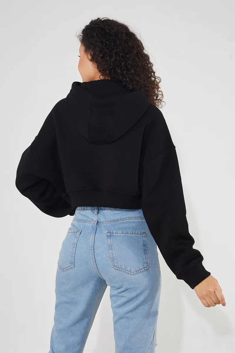 Twenty3 Women's Hooded Kangaroo Pocket 3-Thread Fleece Raised Basic Thick Crop Sweatshirt
