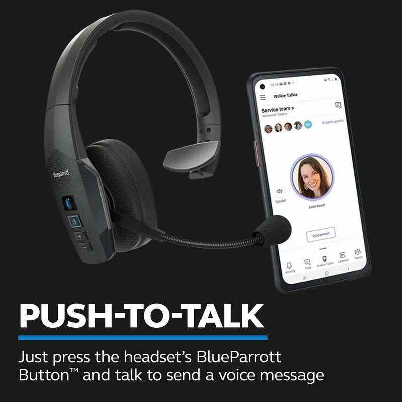 BlueParrott سماعات بلوتوث وايرلس مونو BlueParrott B450-XT مع إلغاء الضوضاء بنسبة 96% سماعة رأس للترامس مع ميكروفون، راحة طوال اليوم مع حزام رأس مبطن، مدى لاسلكي 300 قدم، 24 ساعة من وقت التحدث، أسود - Image 5