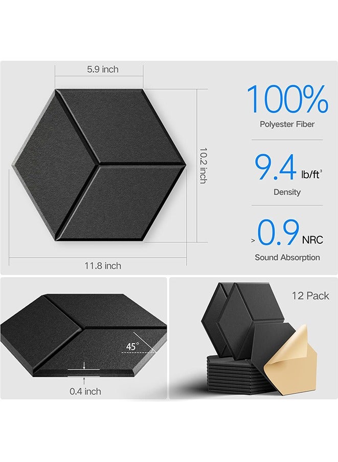12 Pack Self-adhesive Acoustic Panels 12" X 10" X 0.4" - Sound Proof Foam Panels with High Density, Fashionable Y-Lined Design, Flame Resistant, Absorb Noise and Eliminate Echoes(Black)  - Image 3