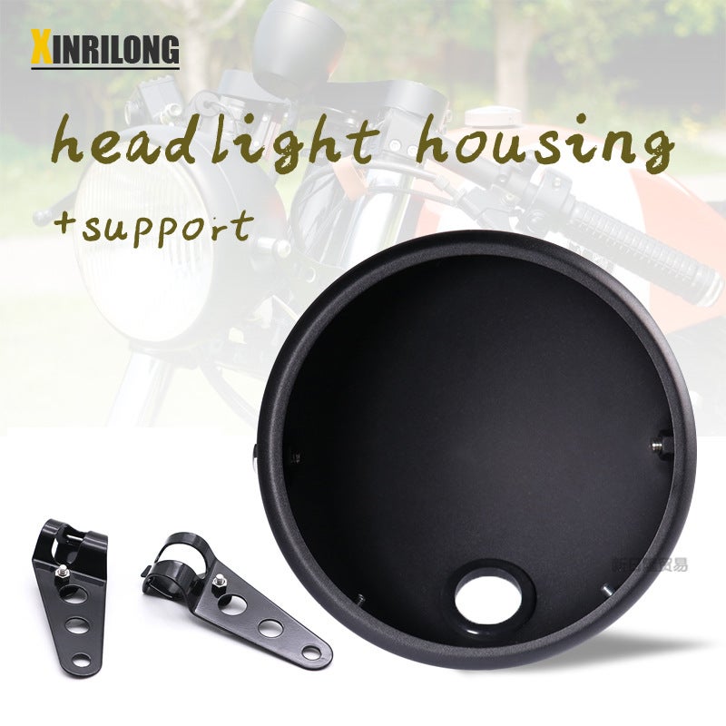 Generic New motorcycle LED retro headlight shell 7 inch universal headlight lamp shell metal modified shell rear shell Headlamp bracket for headlight housing (black) 