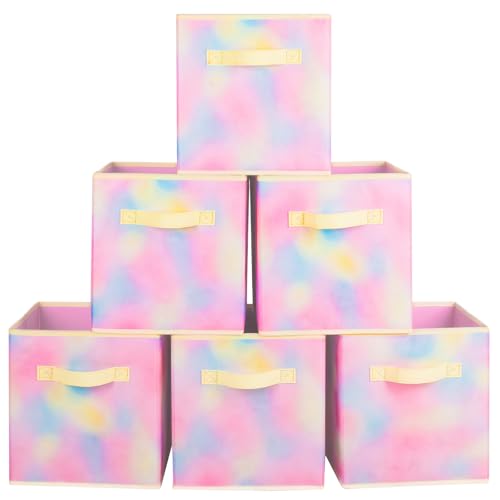 PowerKing Collapsible Storage Cubes with Handles, Fabric Foldable Bins for Closet Shelves, Durable Organization Storage Bins, 10.5'' x 11'' x 10.5'' (6Pack, Rhyme Color) - Image 1
