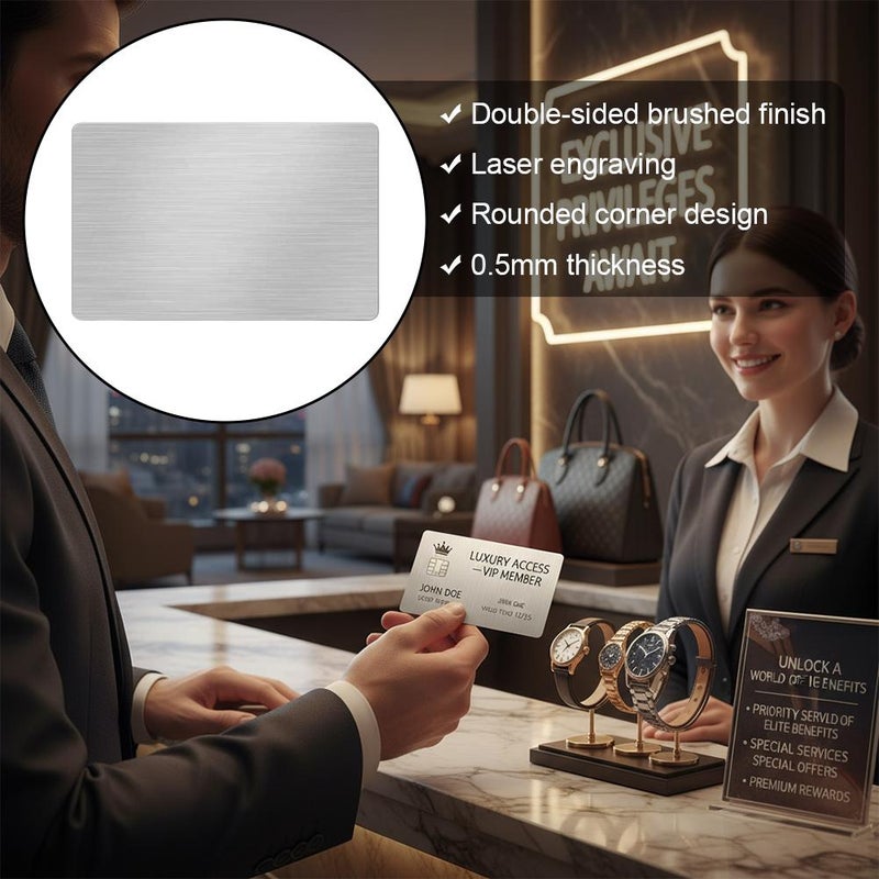 Stainless steel business cards, double-sided brushed, laminated, laser-engraved metal nameplates, 0.5mm thick steel sheet, blank VIP cards. - Image 4