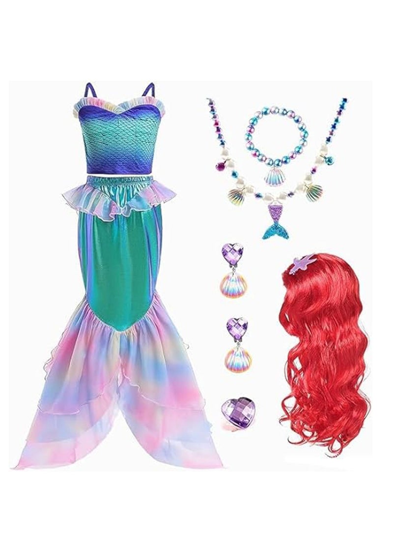 Mermaid Costume for Kids, Little Mermaid Costume With Wig and Accessories, Princess Mermaid Dress For Girls Fancy Cosplay Party Outfits Halloween Carnival Costumes 8-9 Years 140 - Image 1