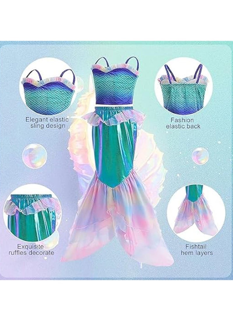 Mermaid Costume for Kids, Little Mermaid Costume With Wig and Accessories, Princess Mermaid Dress For Girls Fancy Cosplay Party Outfits Halloween Carnival Costumes 8-9 Years 140 - Image 3