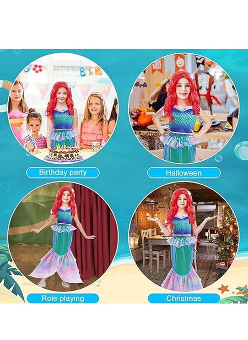 Mermaid Costume for Kids, Little Mermaid Costume With Wig and Accessories, Princess Mermaid Dress For Girls Fancy Cosplay Party Outfits Halloween Carnival Costumes 8-9 Years 140 - Image 5