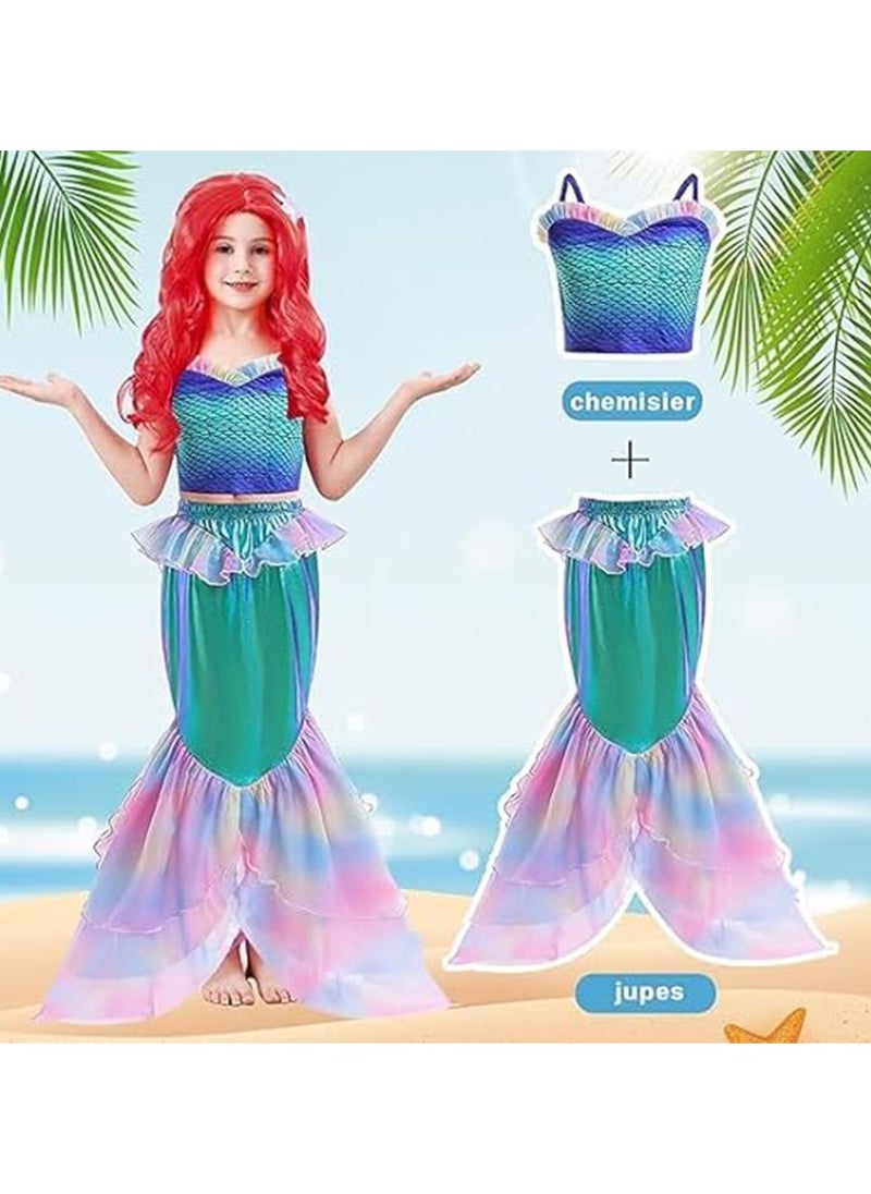 Mermaid Costume for Kids, Little Mermaid Costume With Wig and Accessories, Princess Mermaid Dress For Girls Fancy Cosplay Party Outfits Halloween Carnival Costumes 8-9 Years 140 - Image 4
