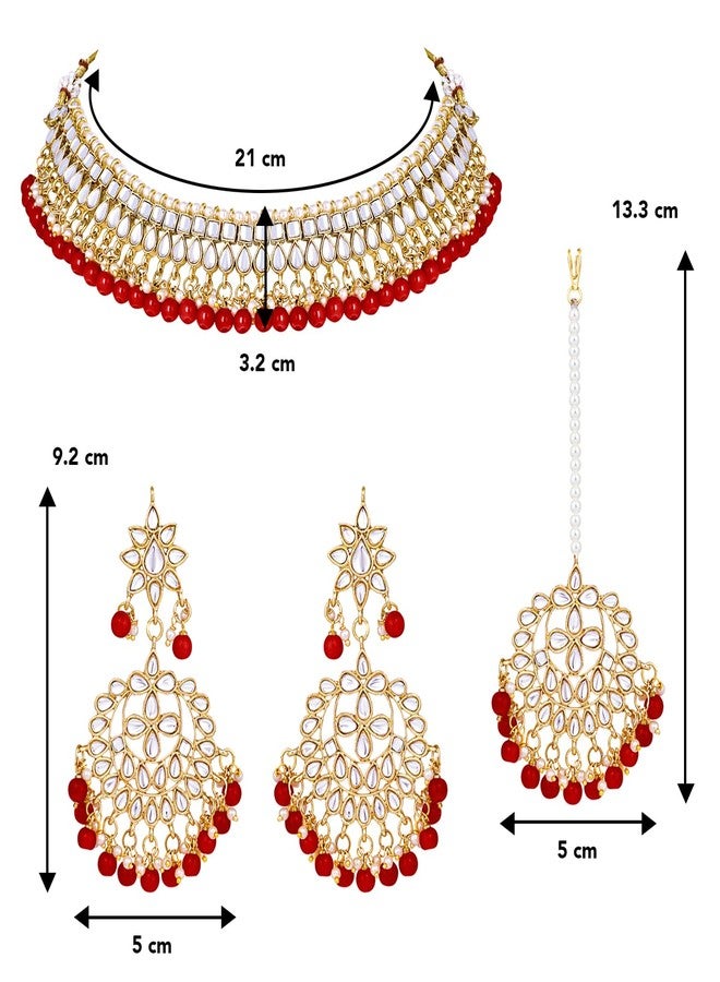 Peora 18K Gold Plated Kundan Pearl Choker Necklace Earring Mang Tikka Traditional Jewellery Set for Women Wedding - Image 4