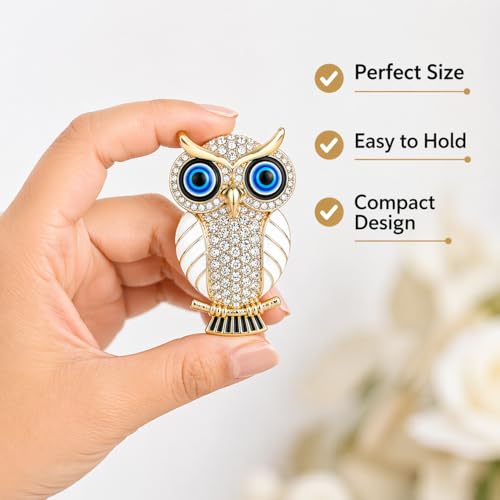 BLUE BEADS Gold with Evil Eye Crystal Rhinestone Sparkling Owl Fridge Sticker Magnet - Sign of Good Luck & Protection (White), 1 Piece - Image 2