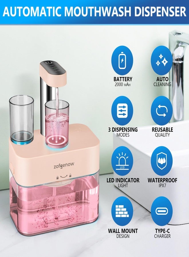 ZOFGENOW Upgraded Automatic Mouthwash Dispenser for Bathroom,Bathroom Accessories 17.6 FlOz Dispensers with Magnetic Cups,Adjustable Dispensing Levels, Pink - Image 2