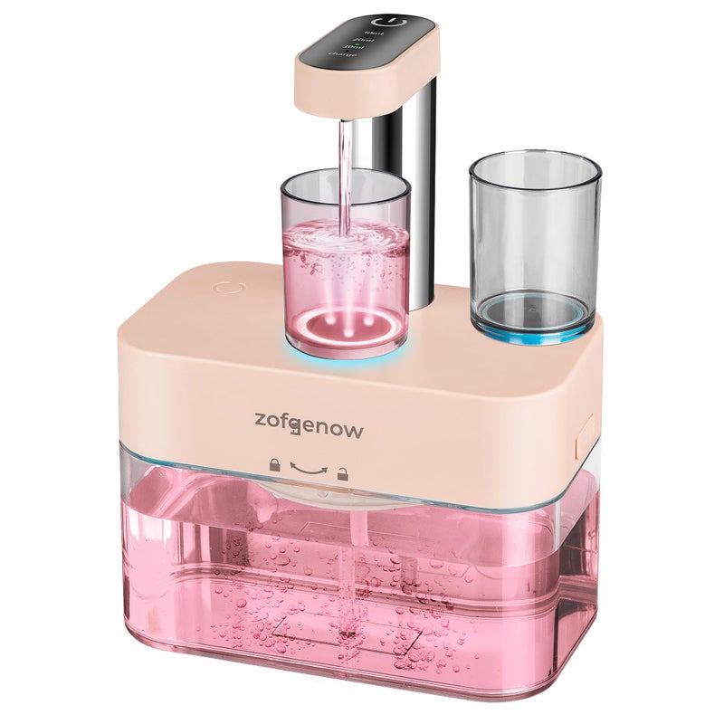 ZOFGENOW Upgraded Automatic Mouthwash Dispenser for Bathroom,Bathroom Accessories 17.6 FlOz Dispensers with Magnetic Cups,Adjustable Dispensing Levels, Pink - Image 1