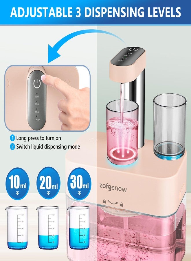 ZOFGENOW Upgraded Automatic Mouthwash Dispenser for Bathroom,Bathroom Accessories 17.6 FlOz Dispensers with Magnetic Cups,Adjustable Dispensing Levels, Pink - Image 3