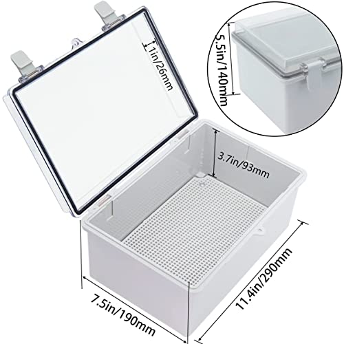 Otdorpatio Junction Box, Hinged Clear Cover IP67 Waterproof ABS Project Box with 2 NPT 1/2" Cable Gland, Electrical Box Enclosure with Mounting Plate & Wall Bracket 11.4 x 7.5 x 5.5inch(290x190x140mm) - Image 3
