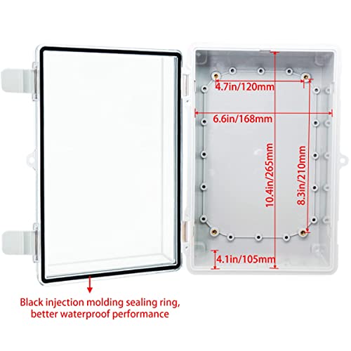 Otdorpatio Junction Box, Hinged Clear Cover IP67 Waterproof ABS Project Box with 2 NPT 1/2" Cable Gland, Electrical Box Enclosure with Mounting Plate & Wall Bracket 11.4 x 7.5 x 5.5inch(290x190x140mm) - Image 4