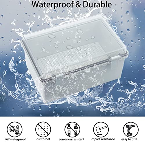 Otdorpatio Junction Box, Hinged Clear Cover IP67 Waterproof ABS Project Box with 2 NPT 1/2" Cable Gland, Electrical Box Enclosure with Mounting Plate & Wall Bracket 11.4 x 7.5 x 5.5inch(290x190x140mm) - Image 2