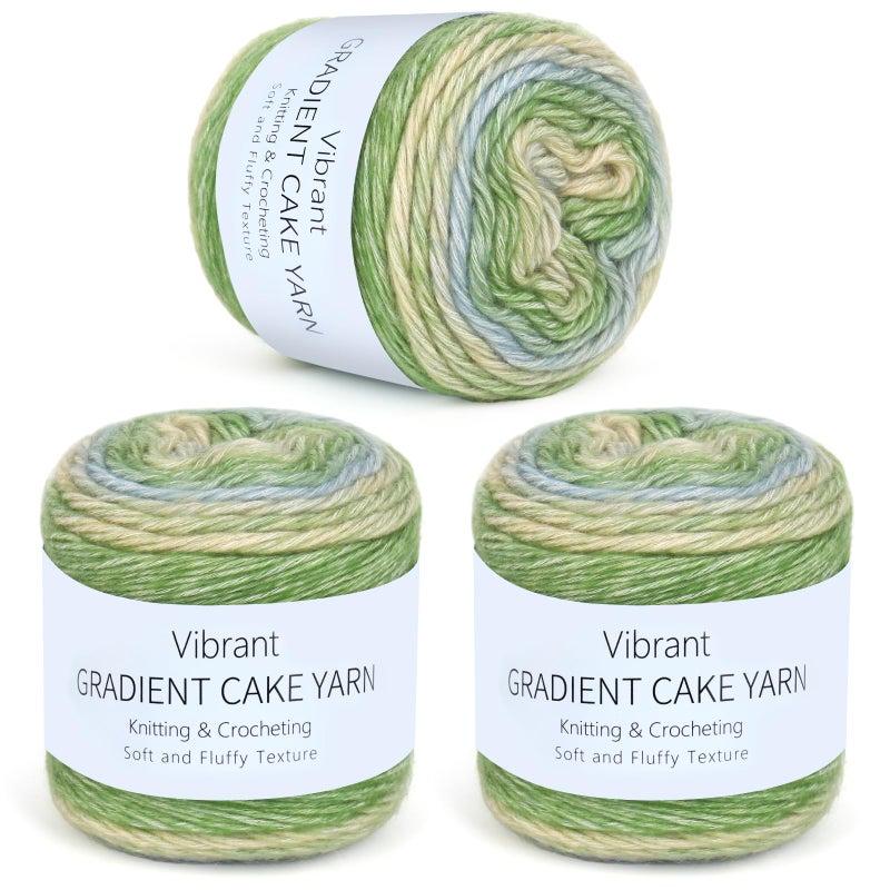 Aeelike Cake Yarn for Crocheting, 3 Skeins Gradient Cake Yarn 100g (3.52 oz) 245m (267 Yards), Super Soft OmbrÃ© Yarns Cake Rainbow Cotton Yarn for Making Colorful Crafts, Green Gradient - Image 1