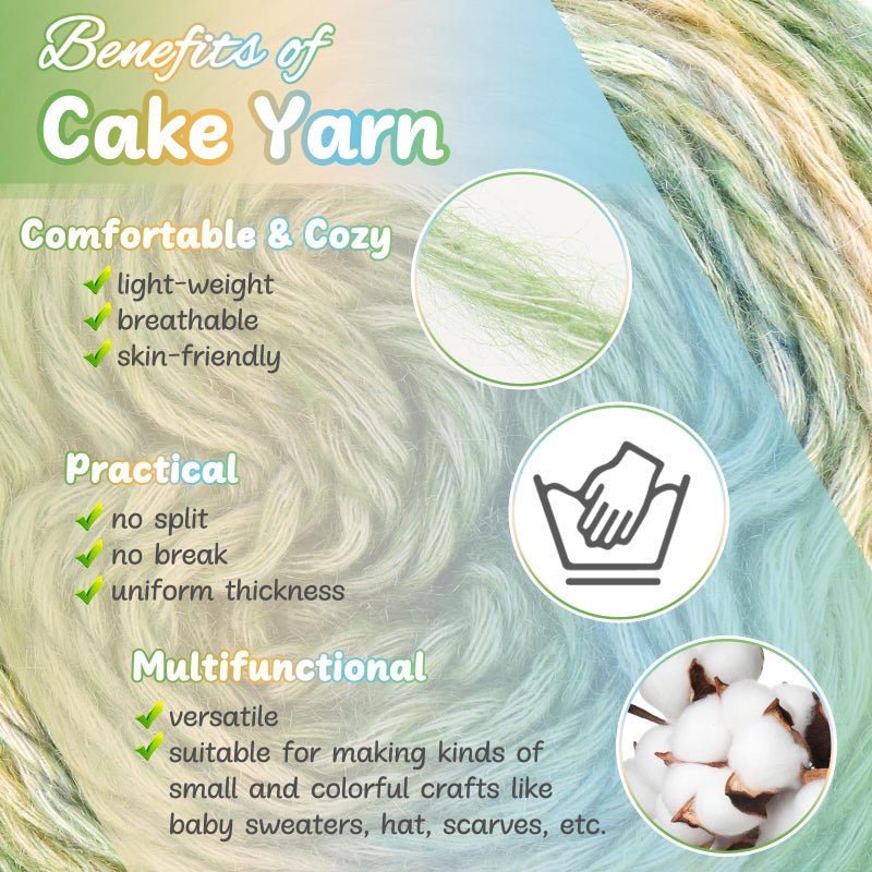 Aeelike Cake Yarn for Crocheting, 3 Skeins Gradient Cake Yarn 100g (3.52 oz) 245m (267 Yards), Super Soft OmbrÃ© Yarns Cake Rainbow Cotton Yarn for Making Colorful Crafts, Green Gradient - Image 4