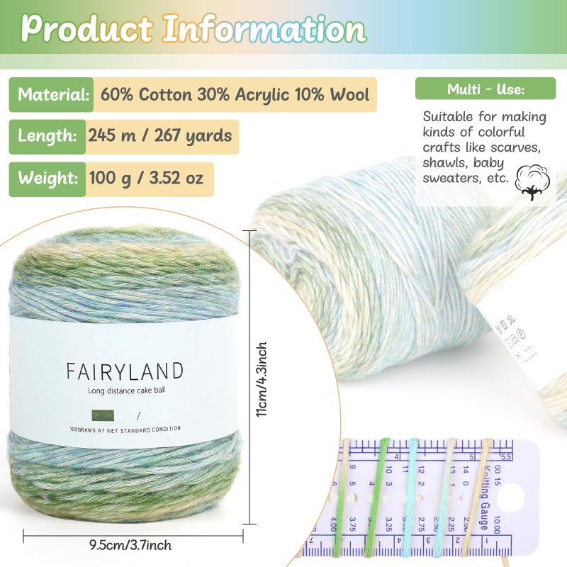 Aeelike Cake Yarn for Crocheting, 3 Skeins Gradient Cake Yarn 100g (3.52 oz) 245m (267 Yards), Super Soft OmbrÃ© Yarns Cake Rainbow Cotton Yarn for Making Colorful Crafts, Green Gradient - Image 3