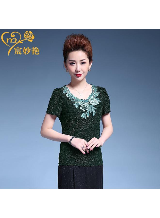 Chen Miaoyan Summer New Women's Loose Slimming Short-sleeved Embroidered Large Size Fashionable T-shirt Top