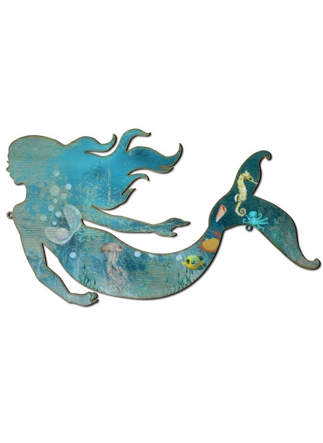 Demissle - Metal Mermaid Wall Art Rustic Hanging Mermaid Wall Decor Blue Metal Mermaid Decorations Elegant Mermaid Sculpture For Room Wall Patio Swimming Pool Bathroom (Classic Style) - Image 1