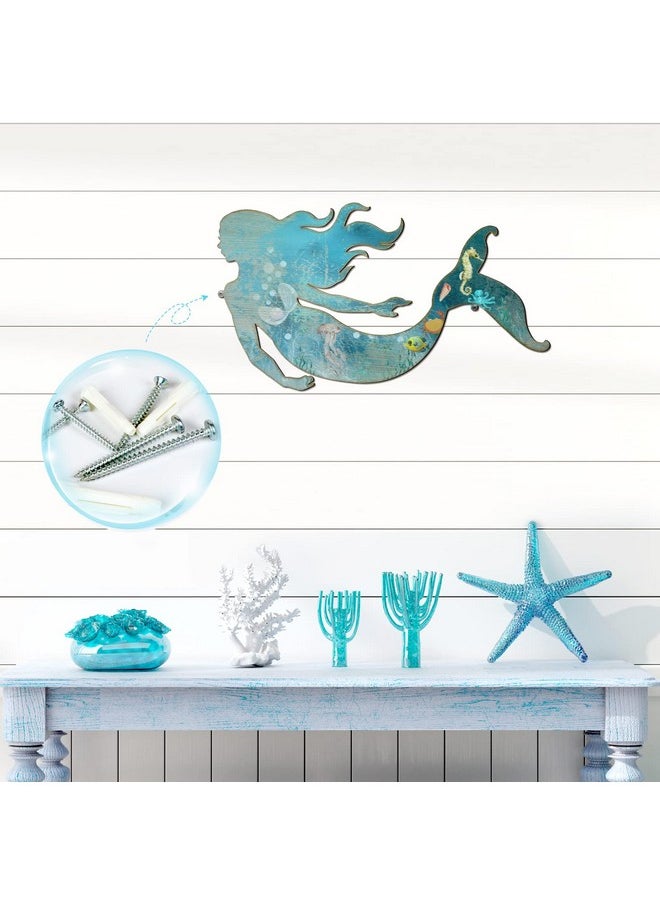 Demissle - Metal Mermaid Wall Art Rustic Hanging Mermaid Wall Decor Blue Metal Mermaid Decorations Elegant Mermaid Sculpture For Room Wall Patio Swimming Pool Bathroom (Classic Style) - Image 1