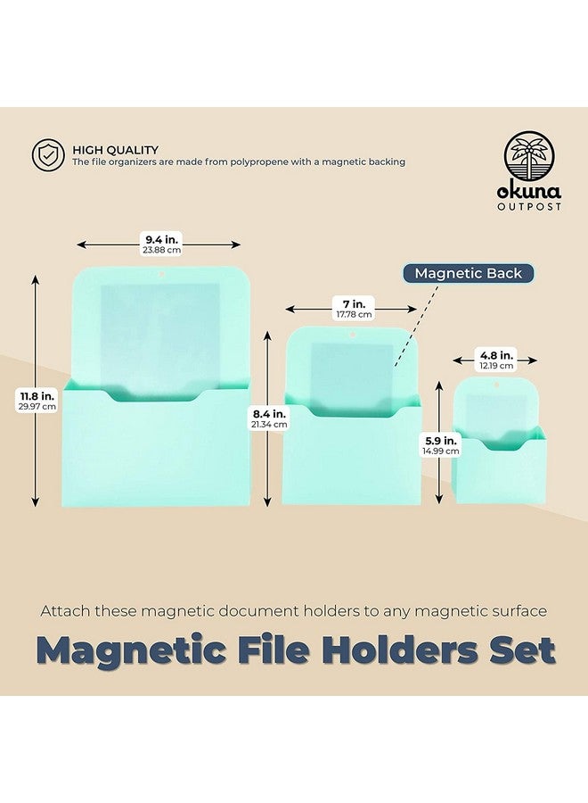 اوكونا اوتبوست حامل ملفات مغناطيسي مكون من 3 قطع للثلاجة ومنظم للبريد والمجلدات والأقلام (أزرق مخضر، 3 أحجام) - Image 4