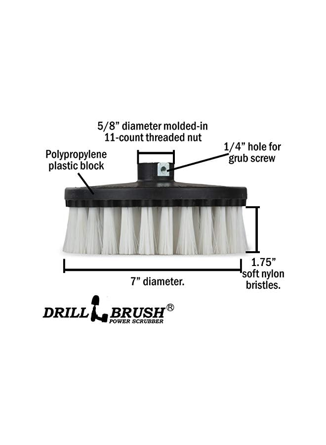 Drillbrush Rug - Carpet Cleaner - Stain Remover - Scrub Brush - 7in - Soft White - 7/9 inch - Variable Speed Polisher - 5/8 x 11 Threaded Hub - Wood - Furniture - Upholstery - Leather Cleaner - Floor Scrubber - Image 5