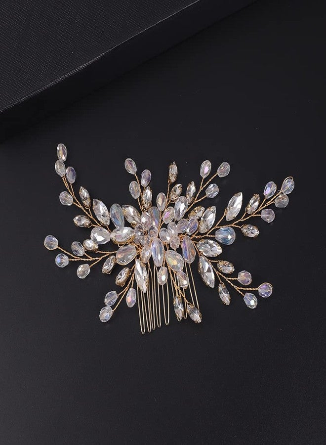 BERYUAN Beaded Hair Comb for Bride Bridal Hair Pieces Crystal Wedding Hair Accessory for Women and Girls Silver Cute Jewelry (Gold) - Image 4