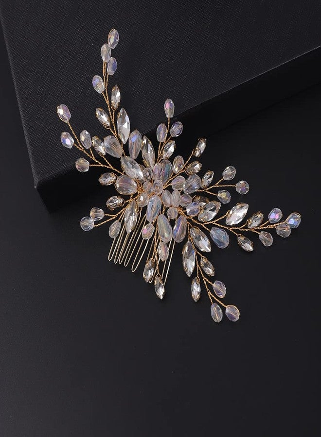 BERYUAN Beaded Hair Comb for Bride Bridal Hair Pieces Crystal Wedding Hair Accessory for Women and Girls Silver Cute Jewelry (Gold) - Image 3