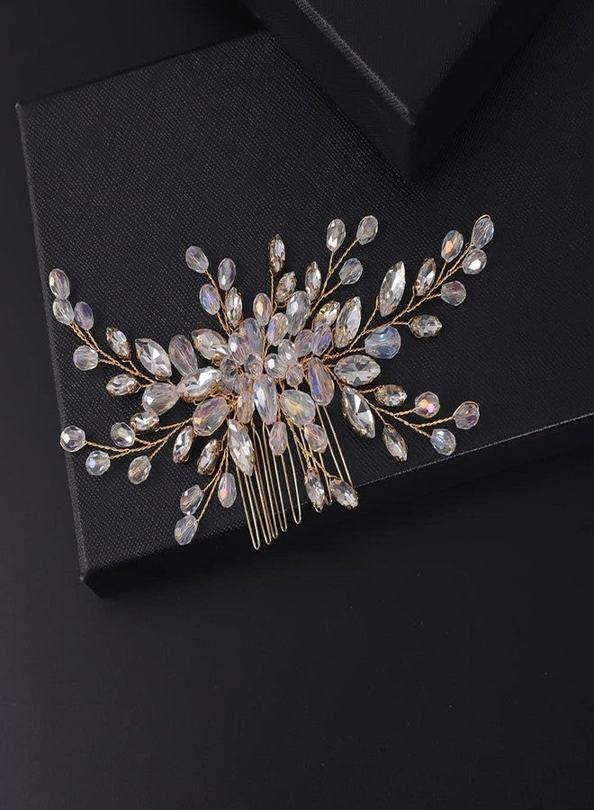 BERYUAN Beaded Hair Comb for Bride Bridal Hair Pieces Crystal Wedding Hair Accessory for Women and Girls Silver Cute Jewelry (Gold) - Image 1