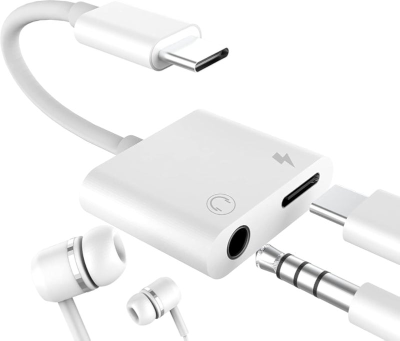 محول ماستر كابلز USB-C إلى منفذ سماعة رأس وشاحن 3.5 ملم، 2 في 1 من النوع C إلى منفذ صوت AUX مع شحن سريع PD بقوة 60 واط، متوافق مع iPhone 15 Pro Max وSamsung S24/23/S22 وiPad Pro