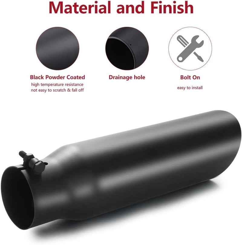 LCGP 3" Inlet Black Exhaust Tip - 3" x 4" x 15" Universal Bolt On Stainless Steel Diesel Exhaust Tailpipe Tip - Image 5