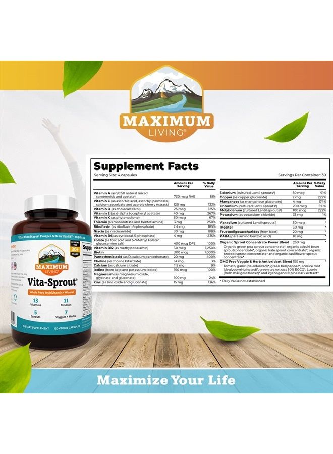 Maximum Living Vita-Sprout Whole-Food Multivitamin & Phytonutrient Blend - 120 Capsules - Image 2