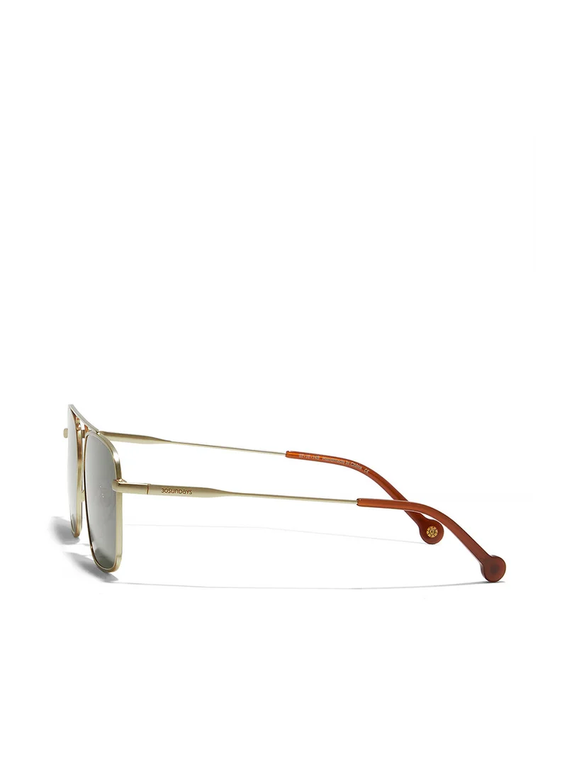 30Sundays Roux,Men Sunglasses, Rectangle Sunglasses, UV Protection: UV400 (Gold,Green)