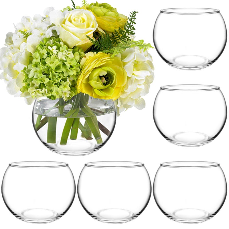 PINIWON 6 Pack Clear Round Glass Vases, 4.7â€ W x 3.5â€ H, Bubble Bowl Flower Vase for Table Centerpieces, Candle Holders for Wedding Event Home Decor - Image 1