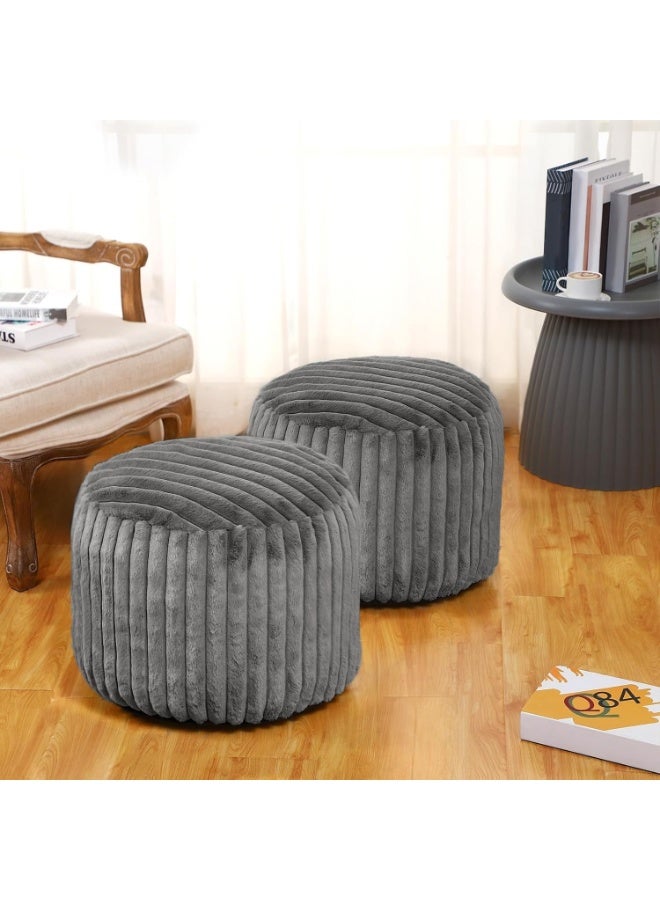 2 Pieces 20 x 15 Inch Unfilled Pouf Covers - No Filler, Rabbit Faux Fur Floor Chair, Floor Storage Chair for Living Room Bedroom Home Decor (Gray) - Image 1