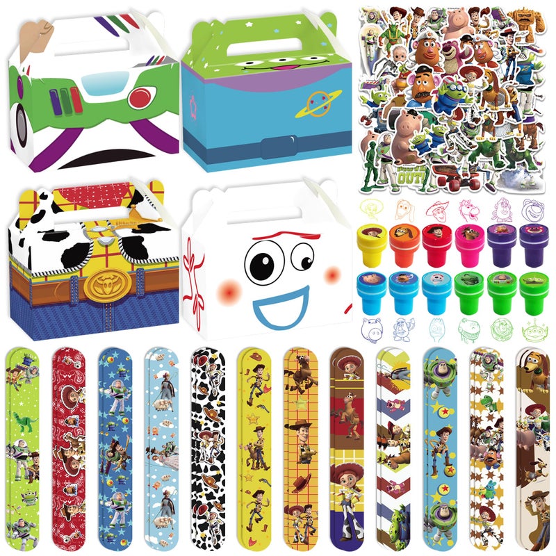 WOOACME Cartoon Birthday Party Supplies, Cartoon Birthday Decorations Include 50 Stickers 12 Paper Treat Boxes Bracelets, for Theme Party Decoration - Image 1