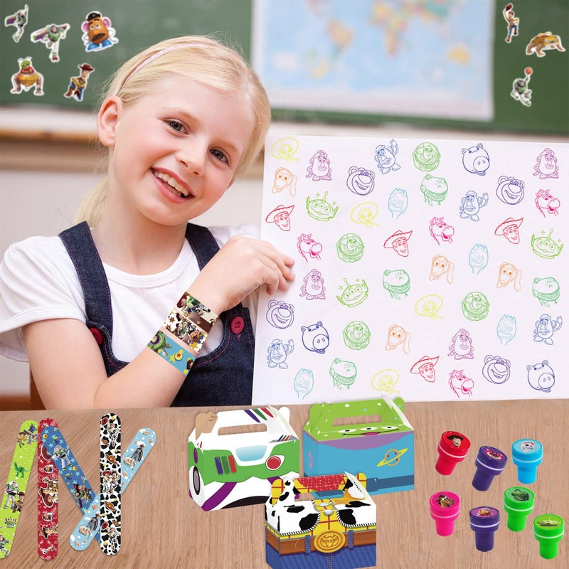 WOOACME Cartoon Birthday Party Supplies, Cartoon Birthday Decorations Include 50 Stickers 12 Paper Treat Boxes Bracelets, for Theme Party Decoration - Image 3