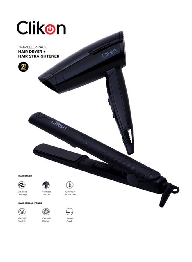 Clikon Hair Dryer & Hair Straightener, 2 Speed Settings, CK3319, 2-in-1 Travel Kit of Dryer & Straightener, Professional Styler, Ceramic Coating Plates - Image 1