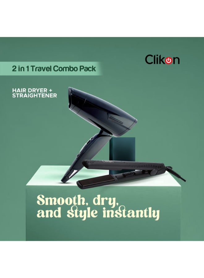 Clikon Hair Dryer & Hair Straightener, 2 Speed Settings, CK3319, 2-in-1 Travel Kit of Dryer & Straightener, Professional Styler, Ceramic Coating Plates - Image 2
