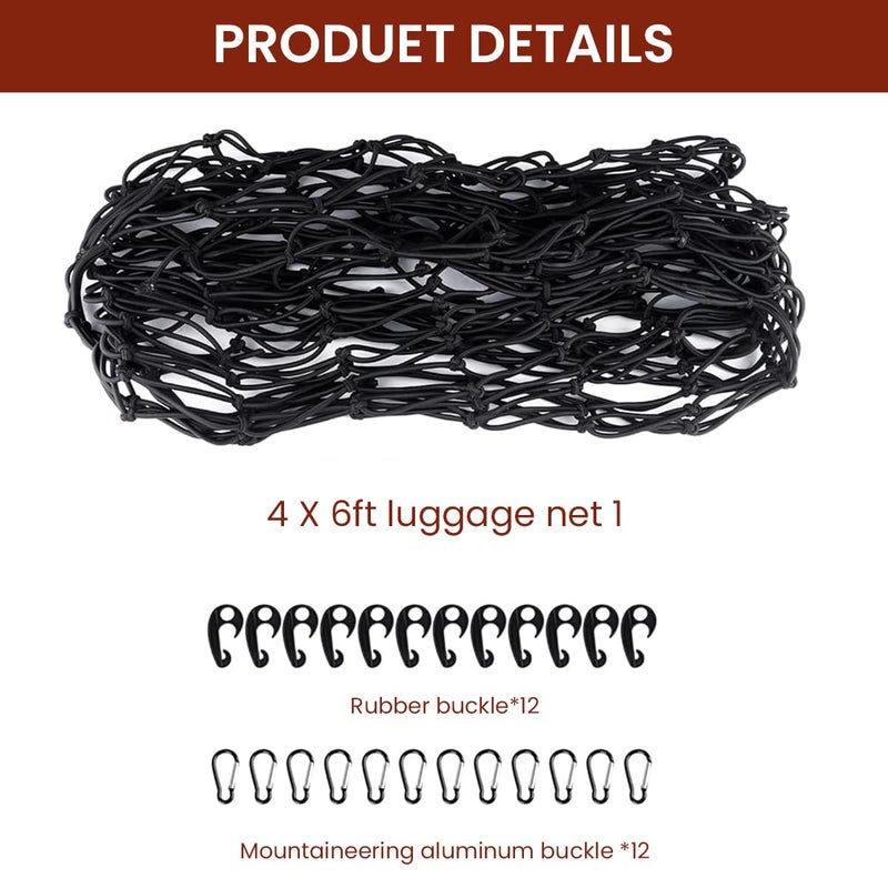 STHIRA® Elastic Cargo Net for Vehicles 47.2x35.4 inches Car Carrier for Luggage with 12 Plastic Hooks & 12 Carabiners Robust Weather-Resistant Mesh Car Roof Carrier Transport Net for Trucks & SUVs - Image 5