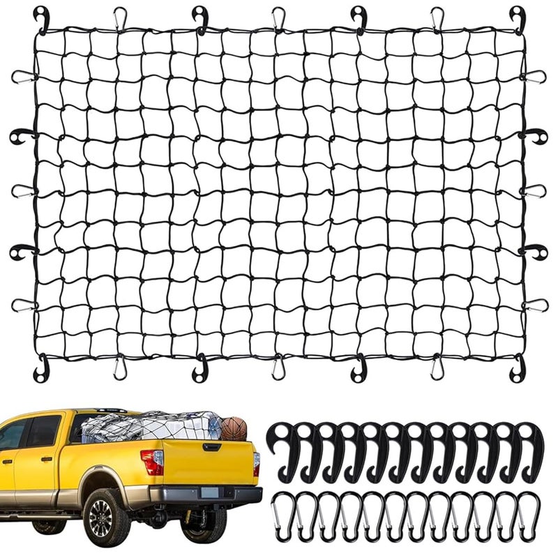 STHIRA® Elastic Cargo Net for Vehicles 47.2x35.4 inches Car Carrier for Luggage with 12 Plastic Hooks & 12 Carabiners Robust Weather-Resistant Mesh Car Roof Carrier Transport Net for Trucks & SUVs - Image 1