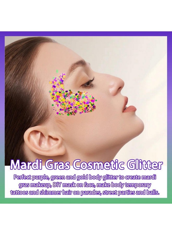 Allstarry Mardi Gras Face Glitter, 4 Colors Chunky Body Glitters Purple Green Gold Face Glitter Eyeshadow Makeup Hair and Eye Glitter Mardi Gras Accessories for Women Mask Balls Street Parties - Image 3