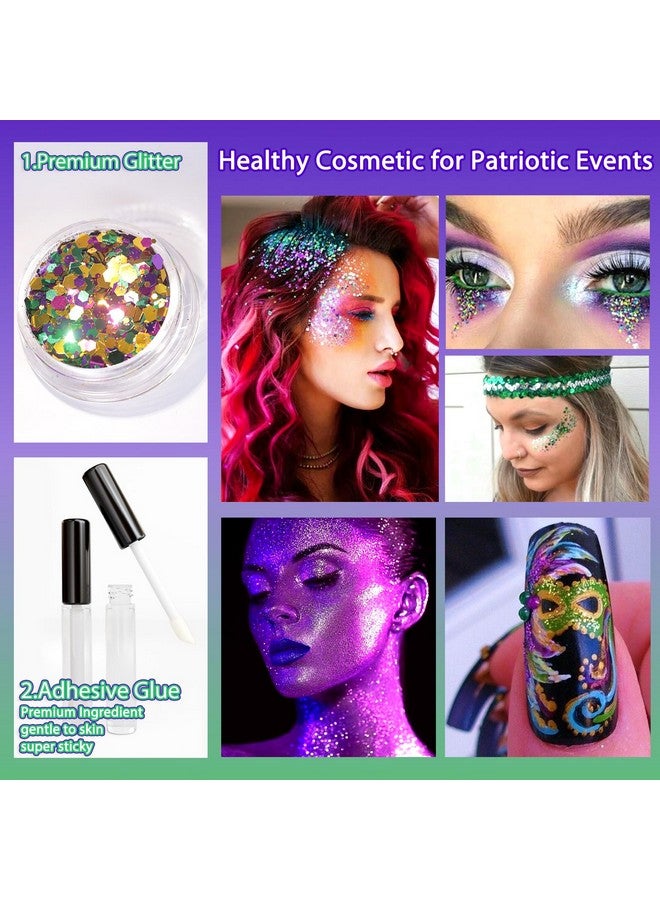 Allstarry Mardi Gras Face Glitter, 4 Colors Chunky Body Glitters Purple Green Gold Face Glitter Eyeshadow Makeup Hair and Eye Glitter Mardi Gras Accessories for Women Mask Balls Street Parties - Image 5