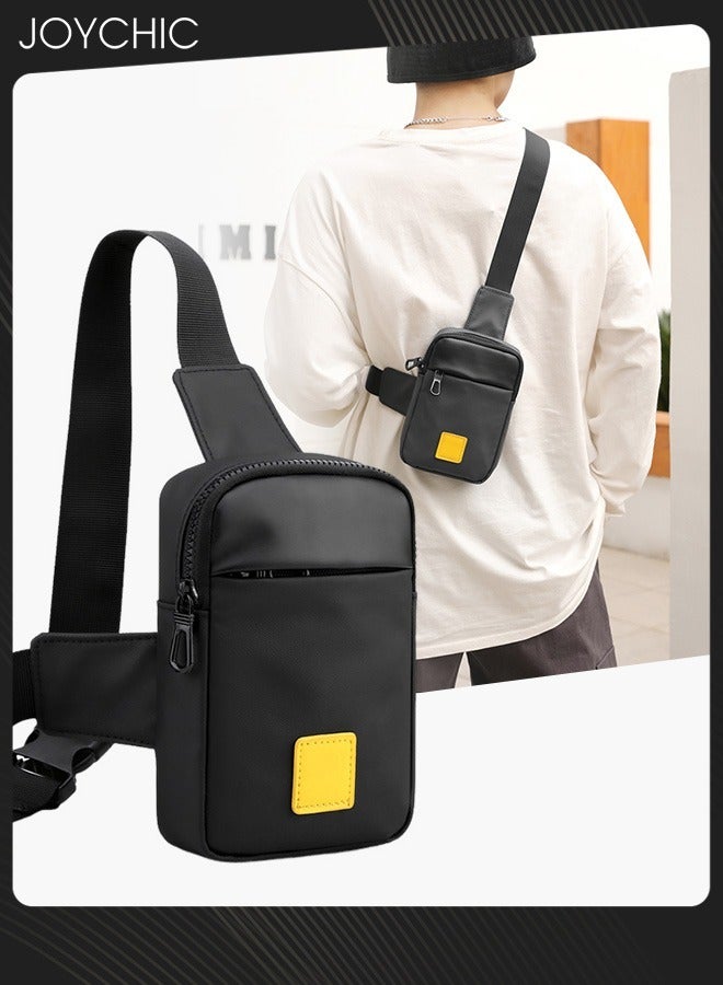 Joychic حقيبة كتف عصرية متعددة الوظائف للرجال والطلاب، حقيبة صدر صغيرة خفيفة الوزن مقاومة للماء من النايلون لحمل الهاتف المحمول والعملات المعدنية وجواز السفر باللون الأسود - Image 1