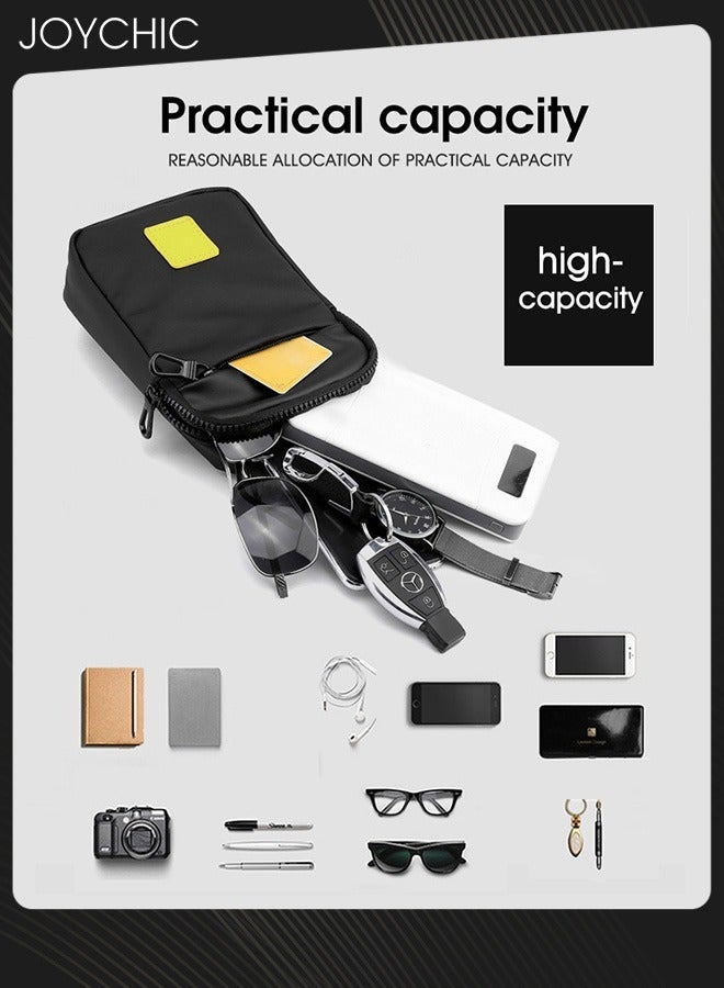 Joychic حقيبة كتف عصرية متعددة الوظائف للرجال والطلاب، حقيبة صدر صغيرة خفيفة الوزن مقاومة للماء من النايلون لحمل الهاتف المحمول والعملات المعدنية وجواز السفر باللون الأسود - Image 2