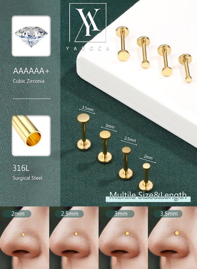 YADOCA Threadless Flat Back Earrings Gold Nose Rings Studs for Women Men Hypoallergenic Surgical Steel Cartilage Tragus Medusa Conch Helix Piercing Jewelry 20G 18G 16G Flatback Stud Earrings - Image 2