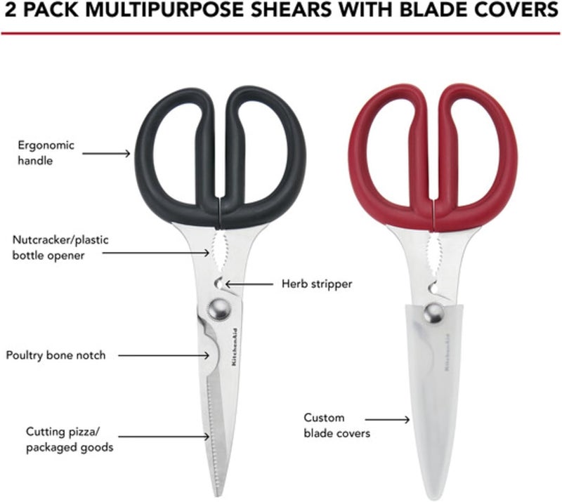KitchenAid Multipurpose Shear Set Versatile Scissors with Nutcracker Bottle Opener Ergonomic Handles with Protective Blade Covers 2 Piece - Image 2