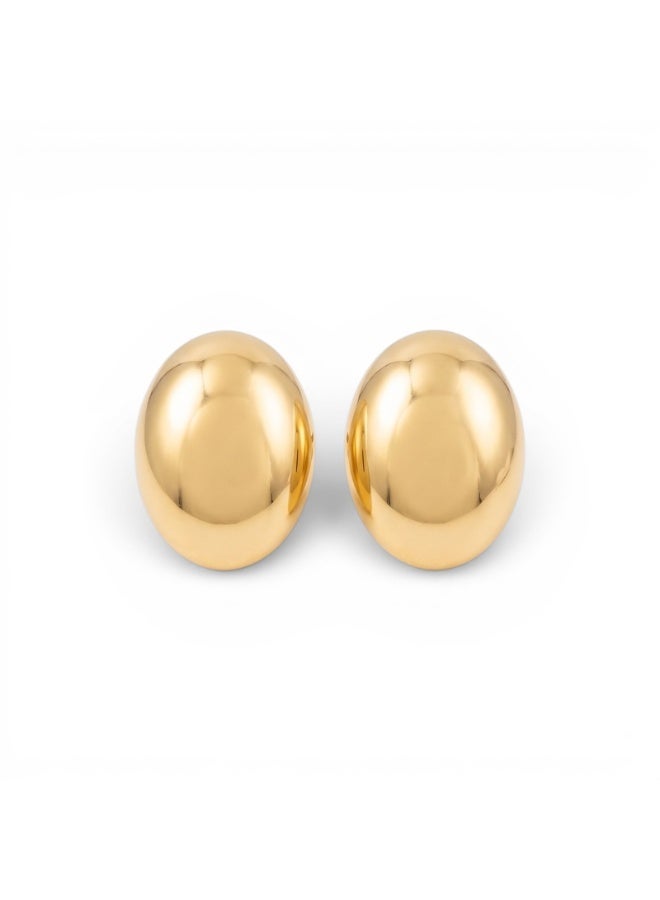 Vbranda A sophisticated pair of oval-shaped stud earrings crafted from high-grade pure stainless steel with a polished gold-tone finish - Image 1